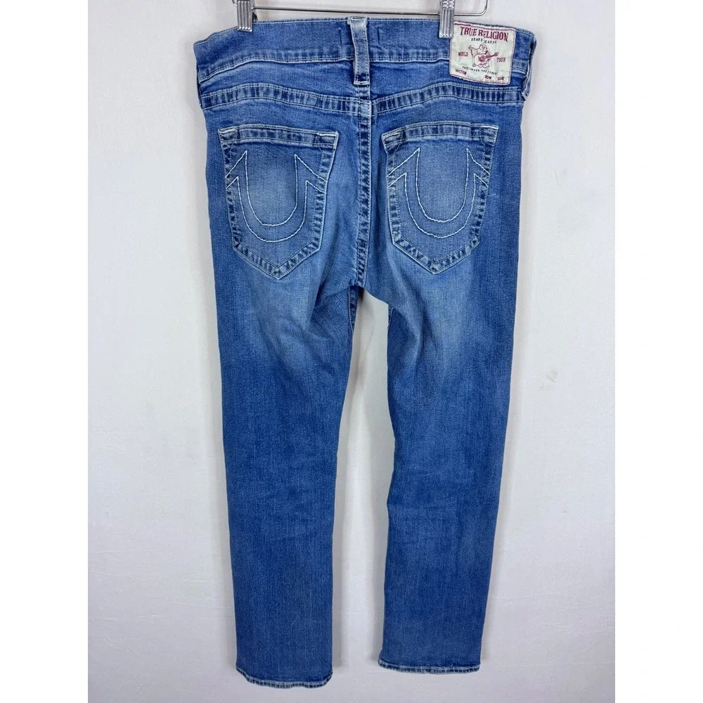 True Religion Ricky Relaxed Straight Blue Jeans Mens 34X32 SN No Flap 44545-00